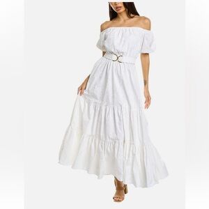 LILLY PULITZER Nessa Off the Shoulder Maxi Dress Large White Jungle Cabana